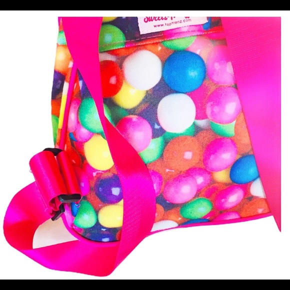 SWEETZ-A-RIFFIC Gum Ball Print Backpack/Bag With Drawstring Fastening Hot Pink - Picture 9 of 14